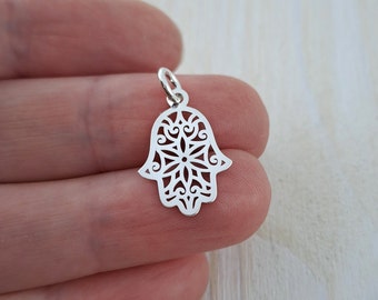 Hamsa Pendant, Sterling Silver Hand of Fatima, Tiny Hamsa Charm, Protection Necklace