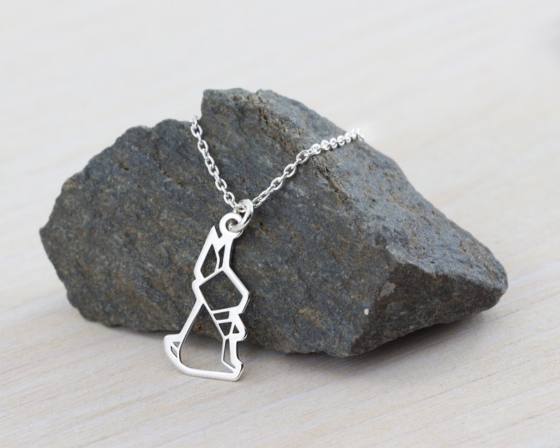 Bunny Necklace Rabbit Lover Gift Origami Jewelry Simple Dainty Necklace Sterling Silver Origami Rabbit Pendant