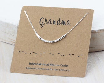 Grandma Necklace in Morse Code, Sterling Silver Custom Name Choker, Personalized Grandmother Gift, Morse Code Jewelry
