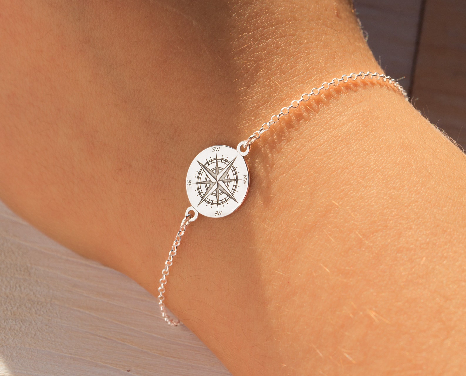 Compass Bracelet Sterling Silver Travel Bracelet with Compass Etsy