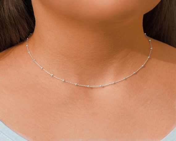 Silver Beaded Choker Necklace Sterling 