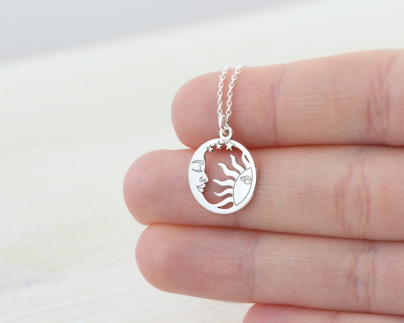 Best Friend Gift Sterling Silver Celestial Necklace Sun and Moon Necklace Crescent Moon and Sun Necklace
