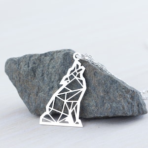 Wolf Necklace, Sterling Silver Origami Wolf Pendant, Wolf Lover Gifts, Dainty Howling Wolf Necklace