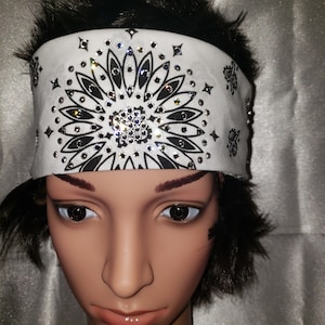 White Bandana with Clear Austrian Crystals  Starburst style Deluxe