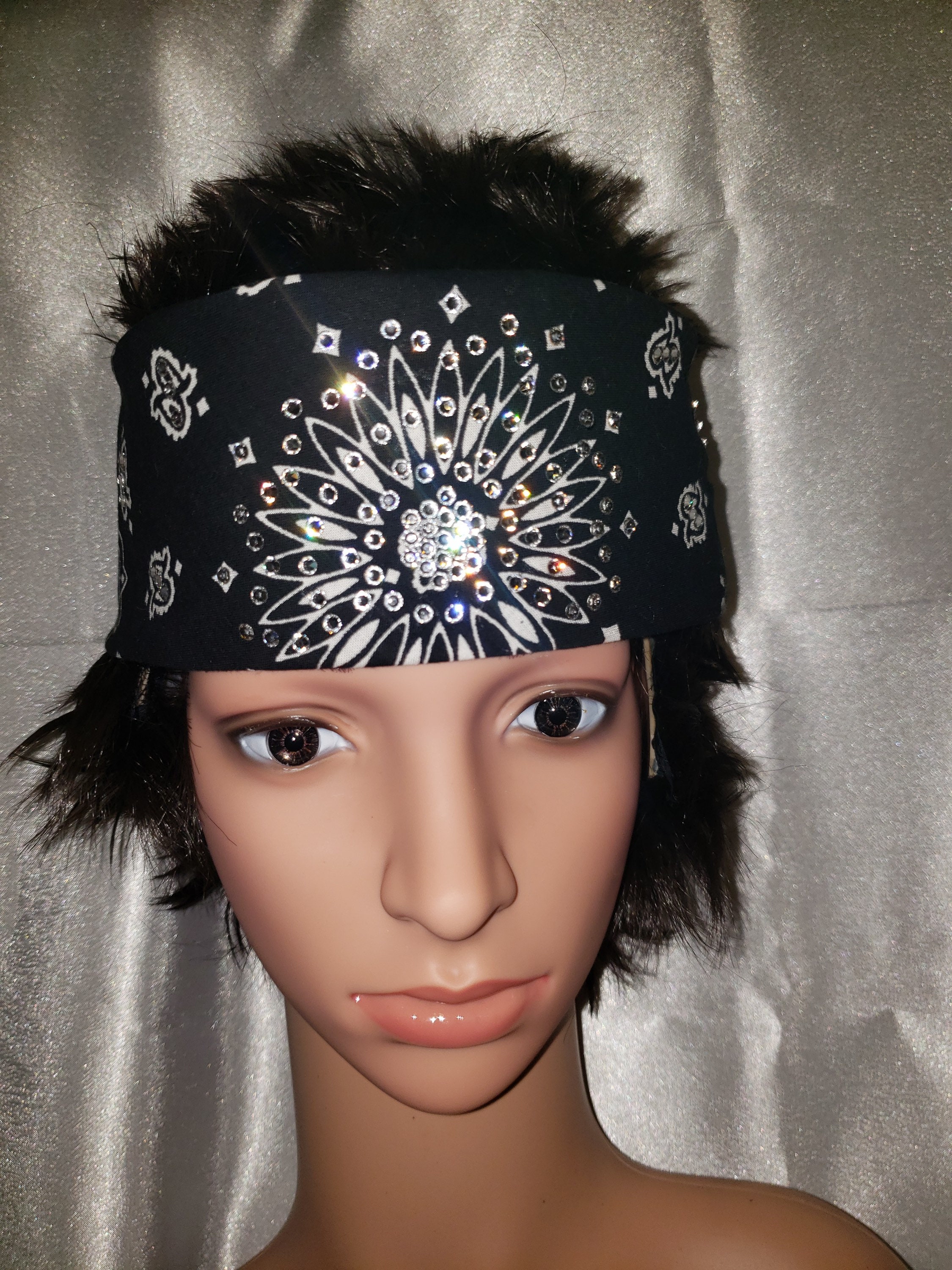 Black bandana with Swarovski Clear Crystals in Starburst Etsy