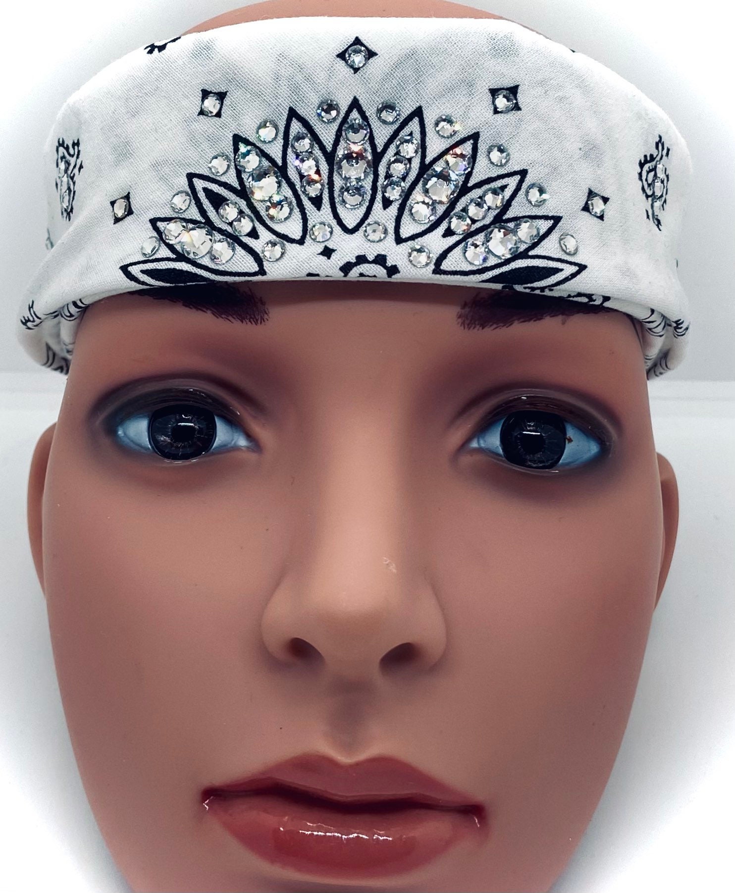 Rainbow Style White Bandana With Austrian Clear Crystals Etsy