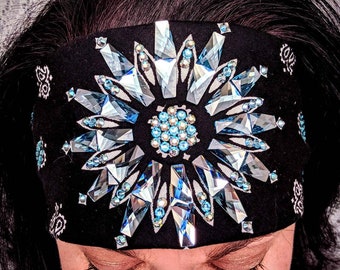 Premire line Aquamarine Wing 16x9.2 mm and Aquamarine AB Austrian Crystals. Bandana is 22x22"