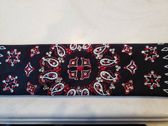 Black and Red Bandana With Swarovski Crystals - Etsy display picture 1