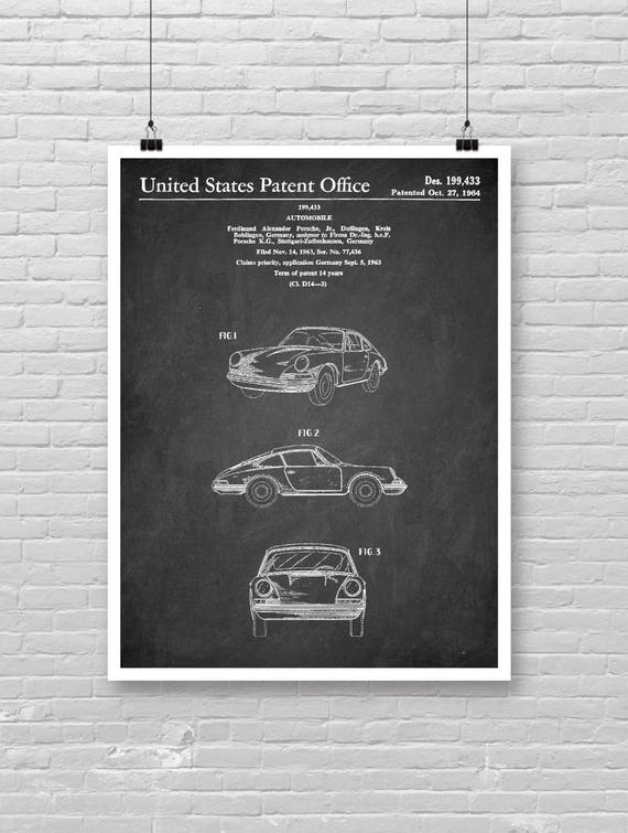 Porsche 911 Patent Print Porsche Niebieski Druku Art Rysunek Etsy