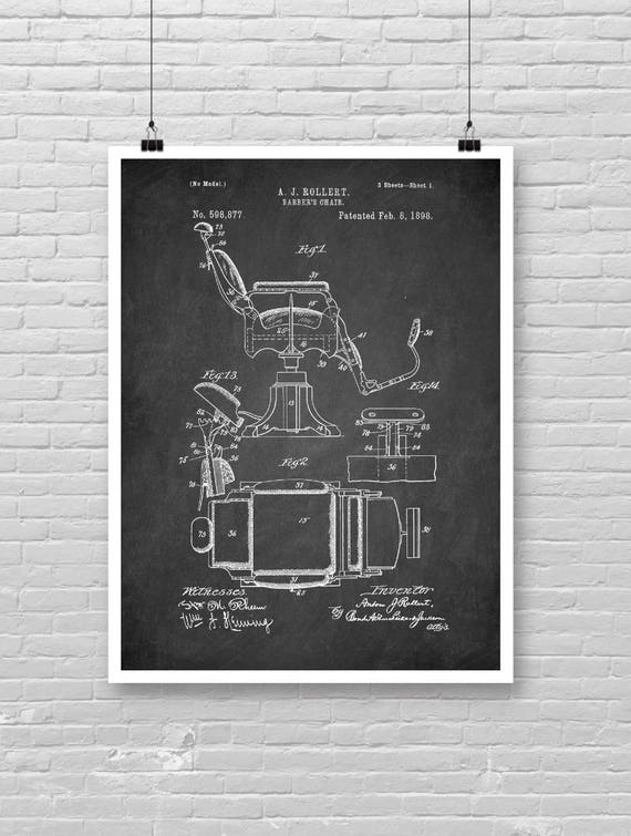 Fryzjer Print Krzesło Fryzjer Shop Art Gillette Blue Print Rysunek Techniczny Tablica Fryzjer Patent Brzytwa Rysunek Razor 48