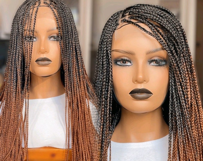 READY TO SHIP*Full Density Ombre Braided Wig Micro Knotless Braids Wig Lace Part Braided Wig 28”