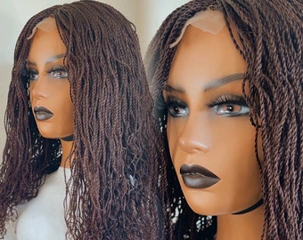 READY TO SHIP*Synthetic Brown Twists Wig Closure Braided Wig Lace Twists Wavy