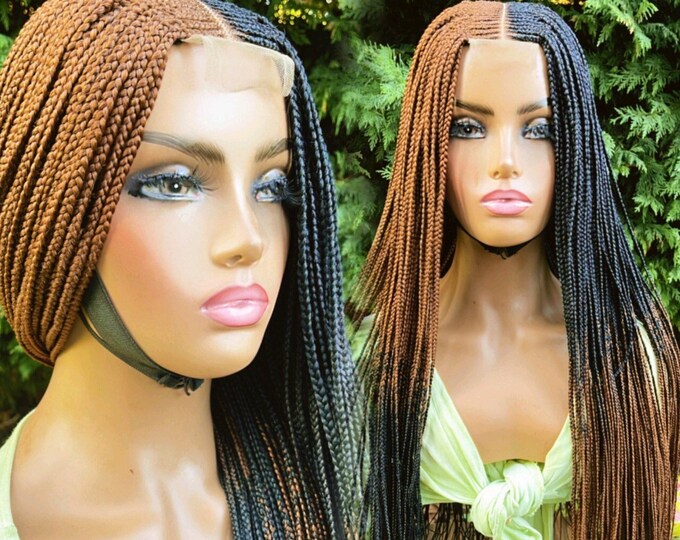 PREORDER*Braided wig braids wig lace wig black auburn ombre braided wig 28"