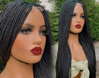 PREORDER*Micro Braids Jet Black Box Braids Braided Wig Braids Wig Hand made Lace Middle Part Wig Braided wig