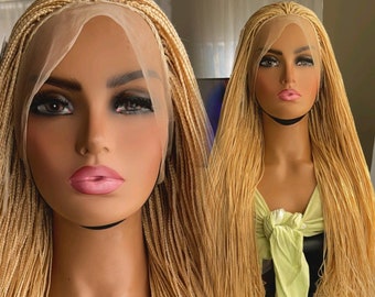 READY TO SHIP*32" Bleach Blonde Full Lace Braided Wig Braids Wig Lace Wig Micro Tiny Wavy Braids