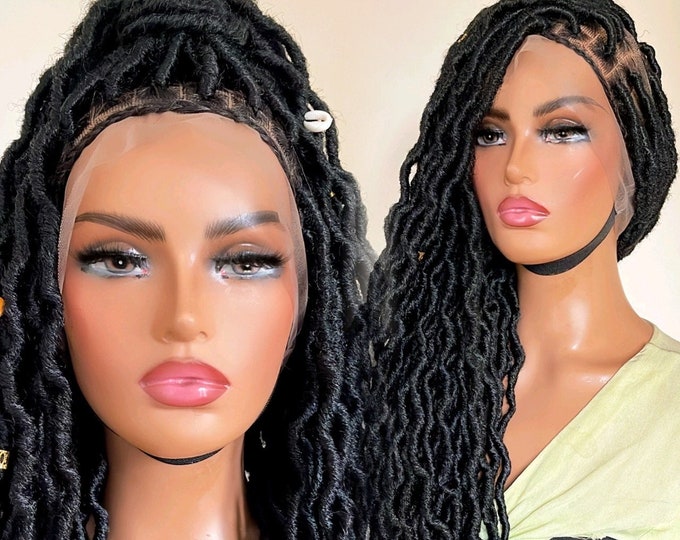 READY TO SHIP* Synthetic Full Lace Gypsy Braided Wig Off Black Faux Locs 22"