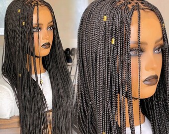 READY TO SHIP*Braided Wig Micro Knotless Braids Wig Lace Part Braided Wig 28”