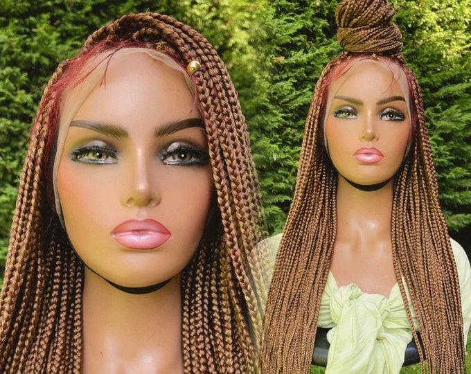 READY TO SHIP*Full Lace Braided Wig Braids Wig Lace Wig Auburn Brown Blonde Braided wig 28”