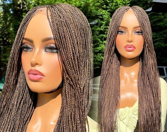 PREORDER*Closure Micro Brown Box Braids Braided Wig Hand made Lace Middle Part