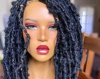 PREORDER*Black Butterfly Locs Braided Lace Braid Wig 12"