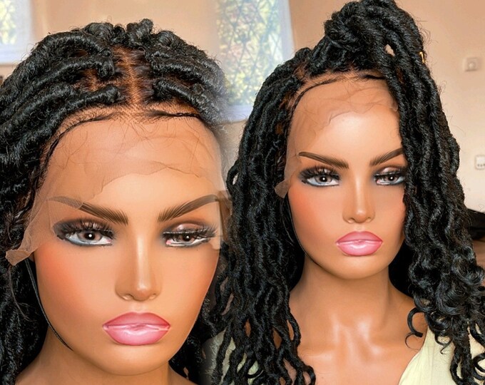 READY TO SHIP*Goddess Locs Wig Lace Front Braided Wig Faux Locs Wig 18”