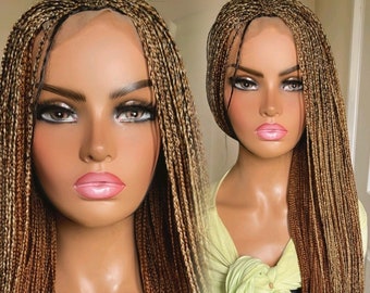 PREORDER*Synthetic Braided Wig Lace Closure Micro Blonde Auburn Braids  28”