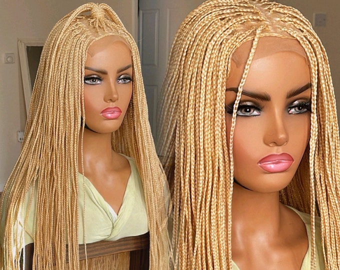 PREORDER*Bleach Blonde Closure Braided Wig Micro Knotless Braids Wig Lace Part Braided Wig 30”