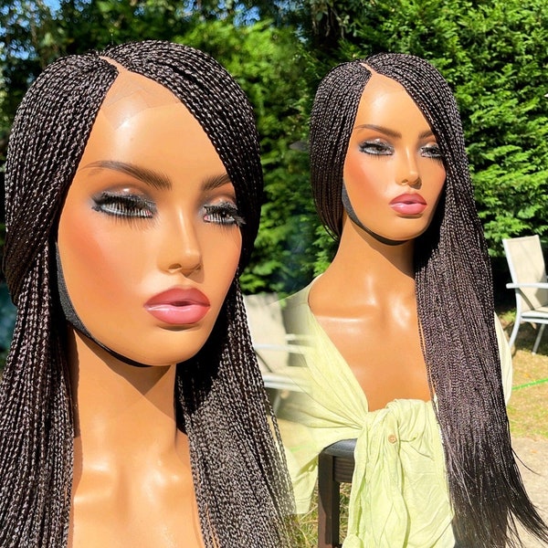 PREORDER*Micro Brown Box Braids Braided Wig Hand made Lace Side Part Wig