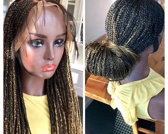 Black Cornrows Cowry Shell Braided Wig Hand Made Braided