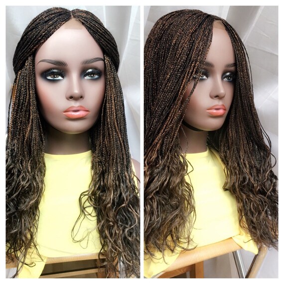 Wavy Braided Wig Black Golden Brown Mix Micro Braids Wig Hand Etsy