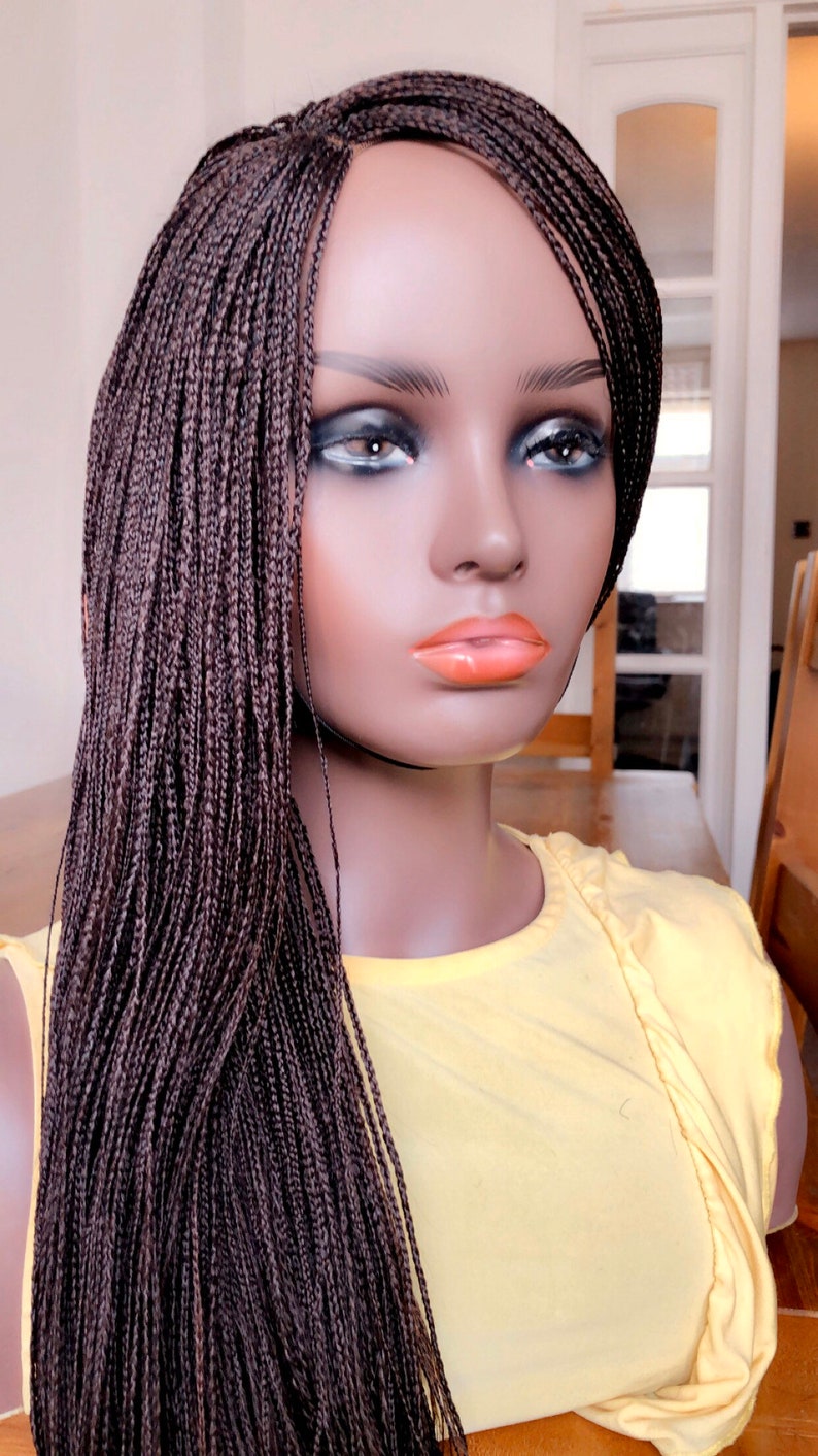 PREORDERMicro Braids Brown Box Braids Braided Wig Braids Wig Hand made Lace Side Part Wig Braided wig image 8