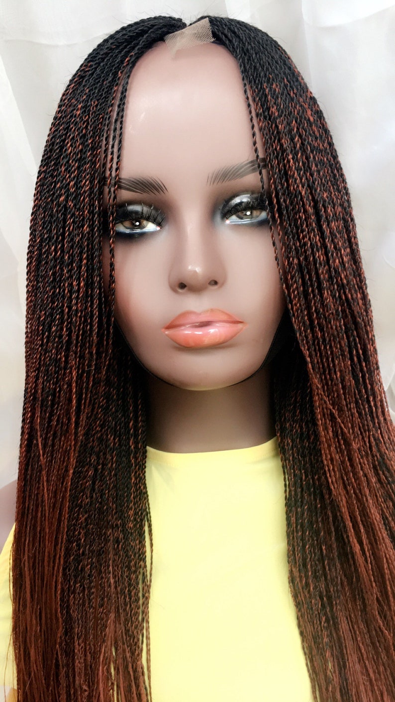 Braided Wig Ombre Copper Red Braid Wig Lace Part Twists Micro Etsy