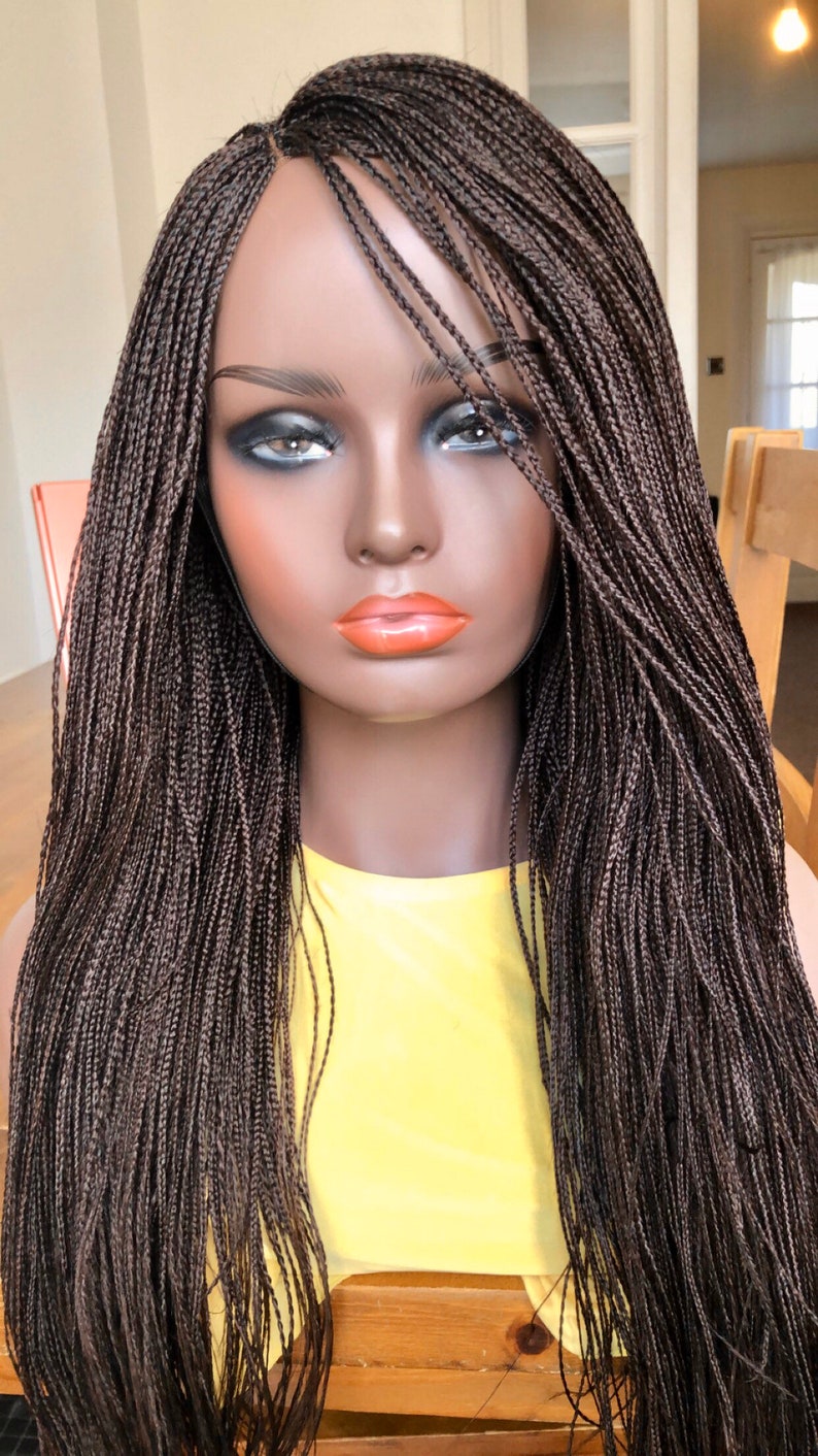 PREORDERMicro Braids Brown Box Braids Braided Wig Braids Wig Hand made Lace Side Part Wig Braided wig image 7