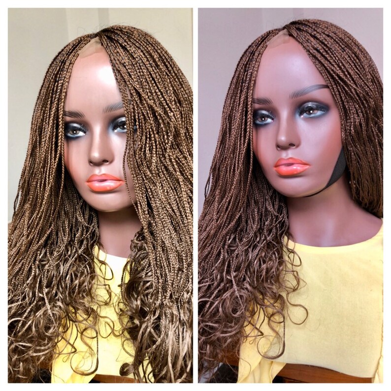 Ready To Shipcurly Braided Wig Brown Micro Braids Wig Hand Etsy