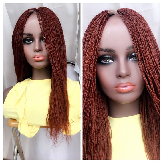 Braided Wig Copper Red Braid Lace Part Twists Human Hair Etsy