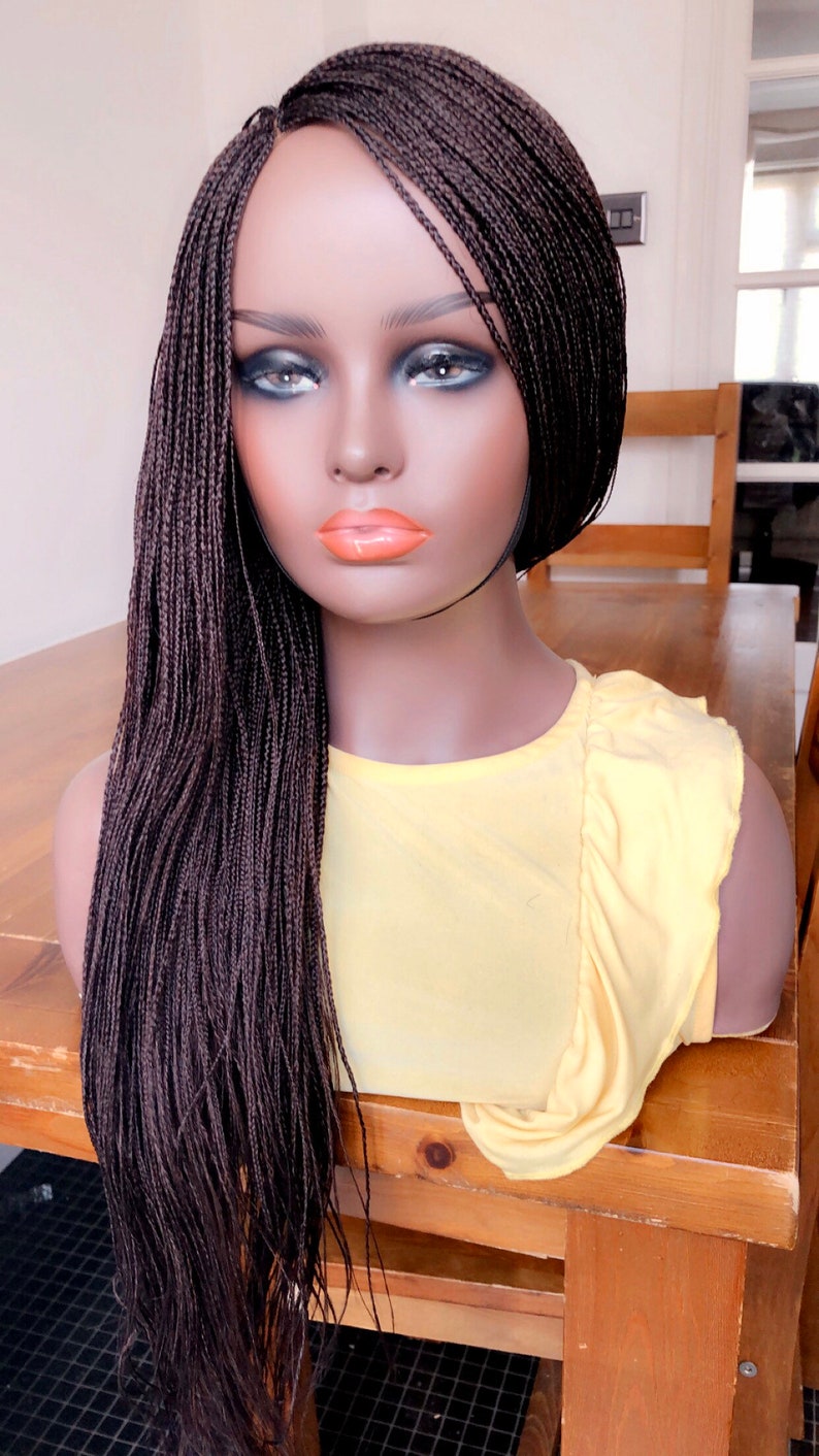 PREORDERMicro Braids Brown Box Braids Braided Wig Braids Wig Hand made Lace Side Part Wig Braided wig image 3