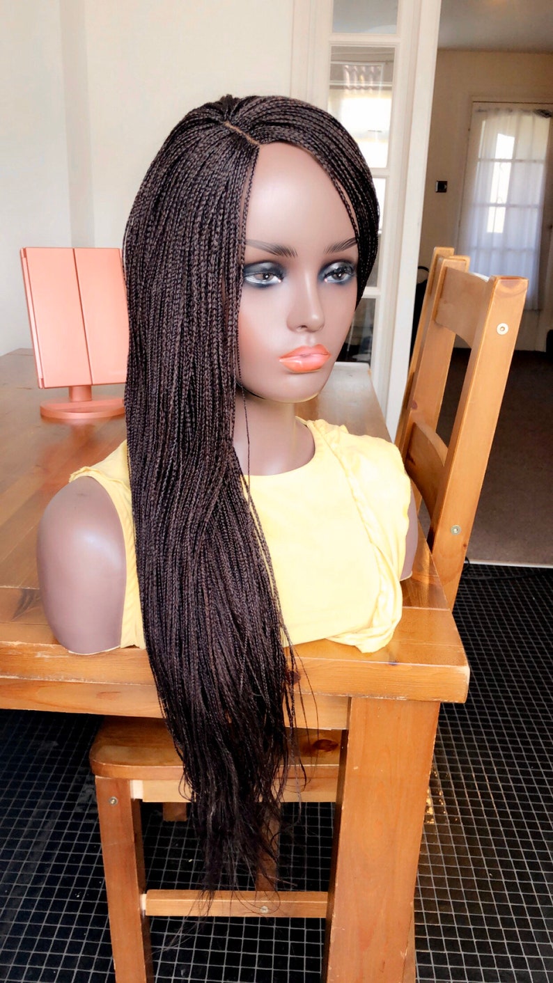 PREORDERMicro Braids Brown Box Braids Braided Wig Braids Wig Hand made Lace Side Part Wig Braided wig image 5