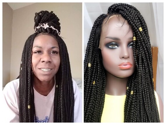 Braided Wig Large Box Braids Wig Human Hair Frontal Braided Wig Black