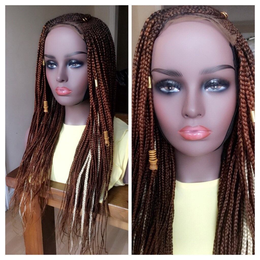 Golden Brown Blonde Braided Wig Tribal Braids Wig Lace Part Wig