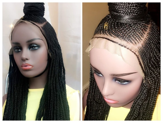 Braided Wig Cornrows Top Bun Frontal Ket Braid Wig Etsy