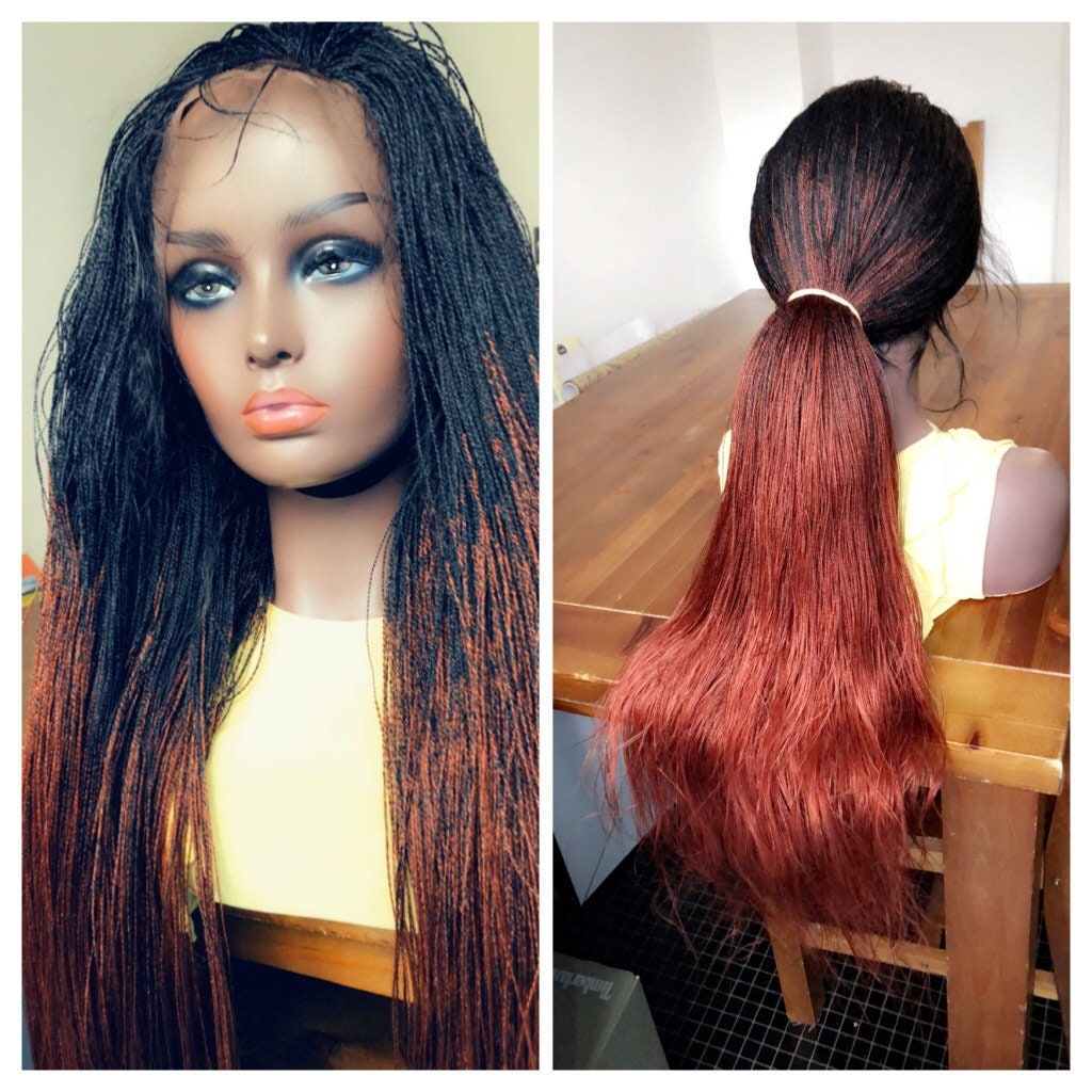 Ponytail Micro Needle Frontal Twists Wig Human Hair Ombre Copper