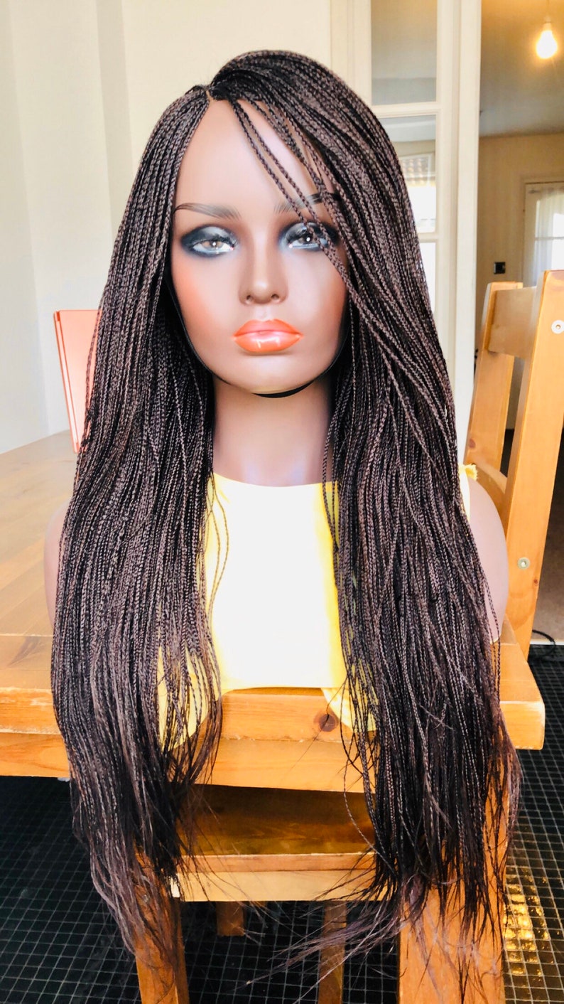 PREORDERMicro Braids Brown Box Braids Braided Wig Braids Wig Hand made Lace Side Part Wig Braided wig image 2