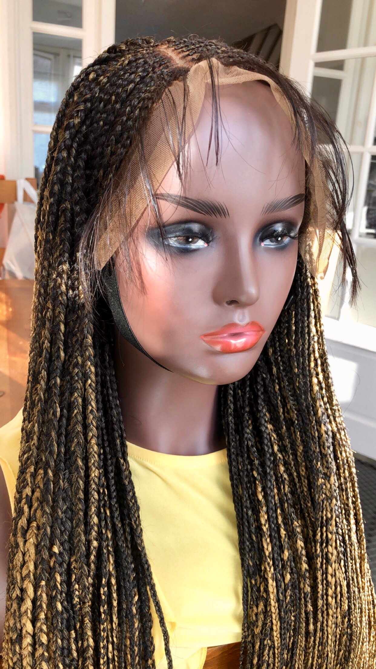 Black Blonde Mix Cornrows Braided Wig Hand Made Braided Lace Braid