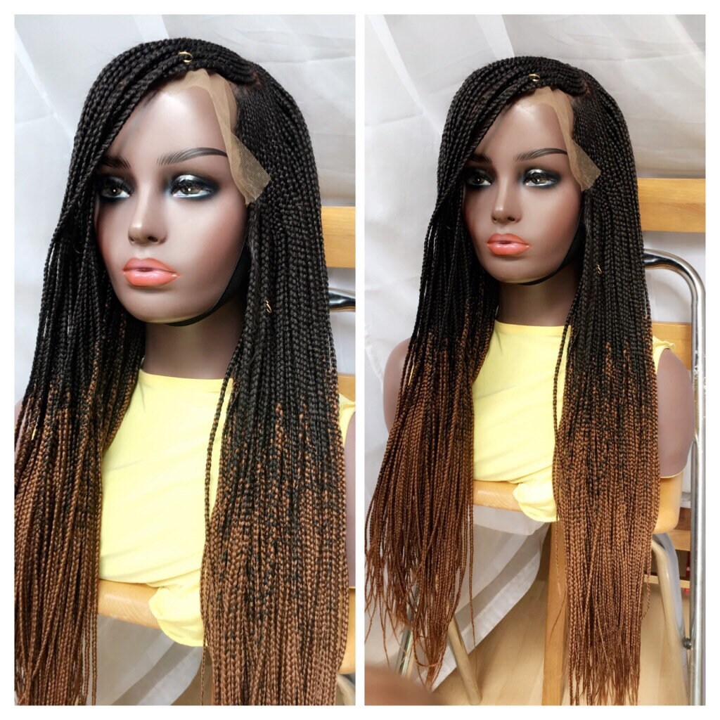 Black Golden Brown Braided Wig Cornrows Ombre Human Hair Frontal