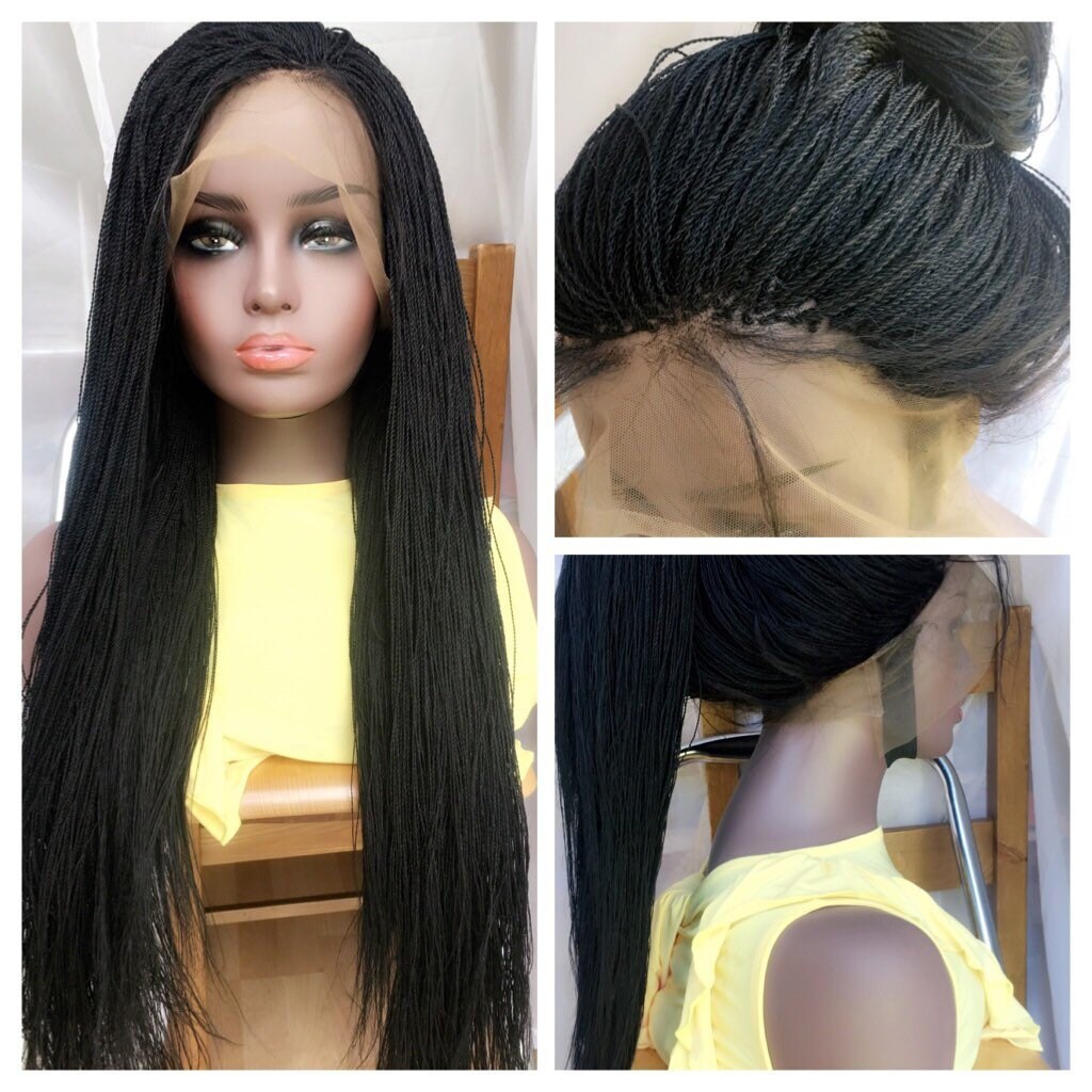 Ready To Ship Micro Needle Frontal Twists Wig Human Hair Black