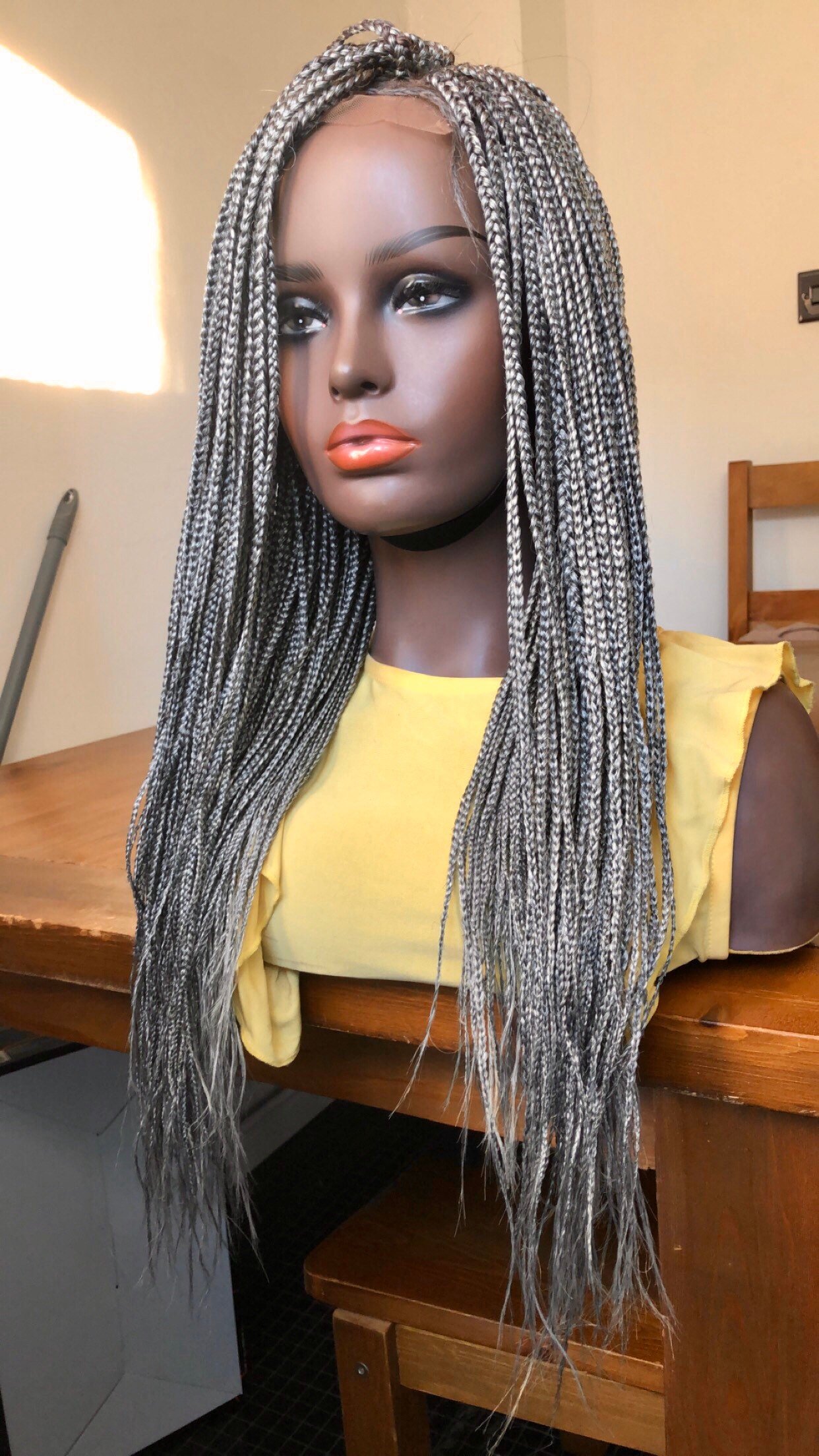 READY TO SHIP*Braided Wig Grey Small Braids Braided Wig ...