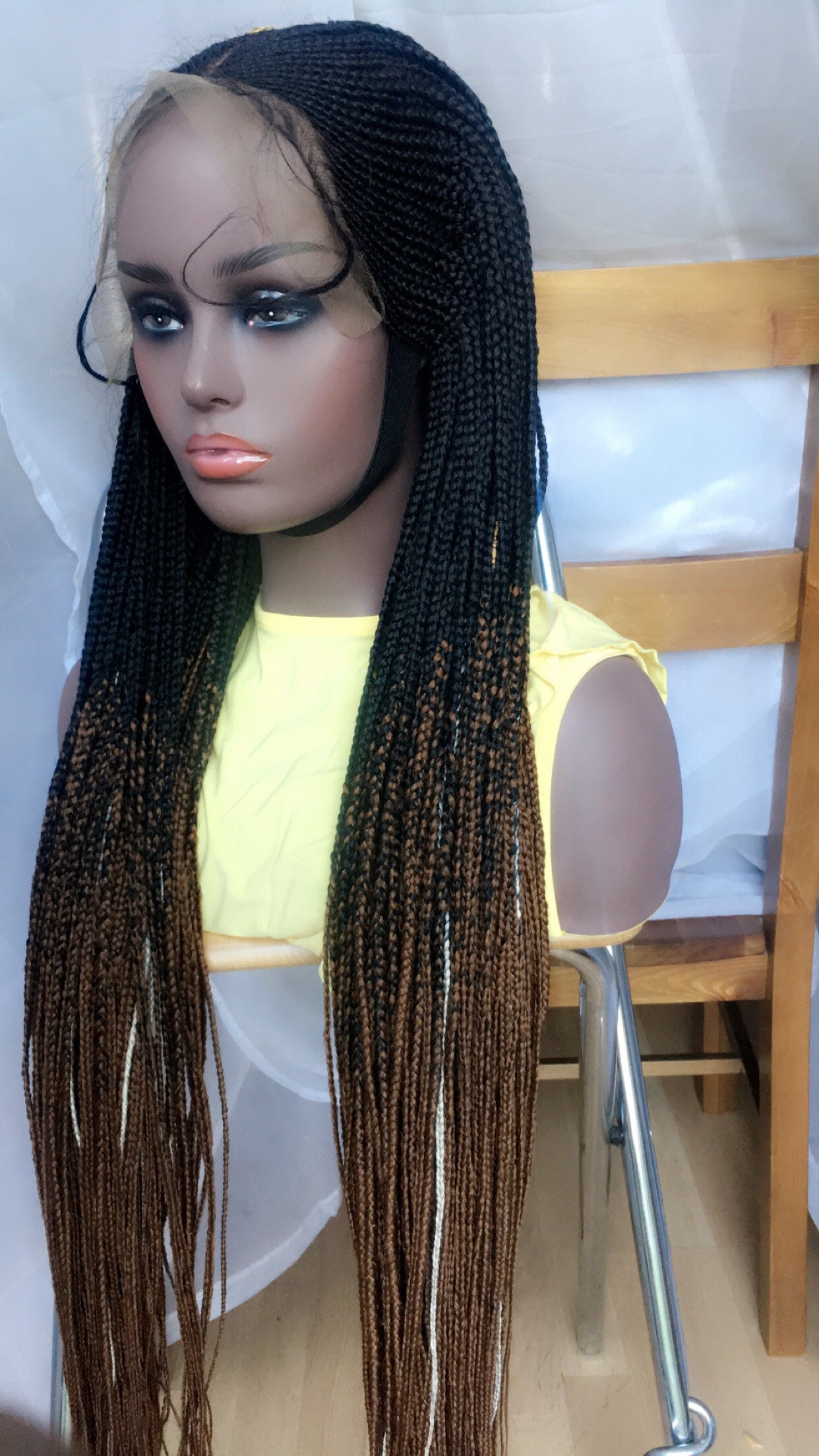 Black Multi Ombre Braided Wig Lace Frontal Cornrow Braid Wig Human