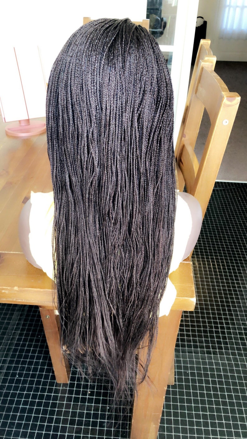 PREORDERMicro Braids Brown Box Braids Braided Wig Braids Wig Hand made Lace Side Part Wig Braided wig image 10