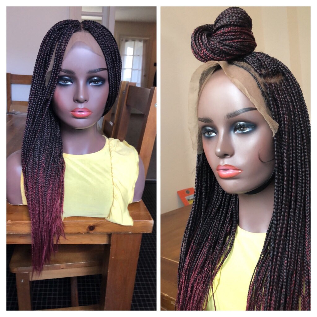 Ready To Ship Ombre Burgundy Braided Wig Frontal