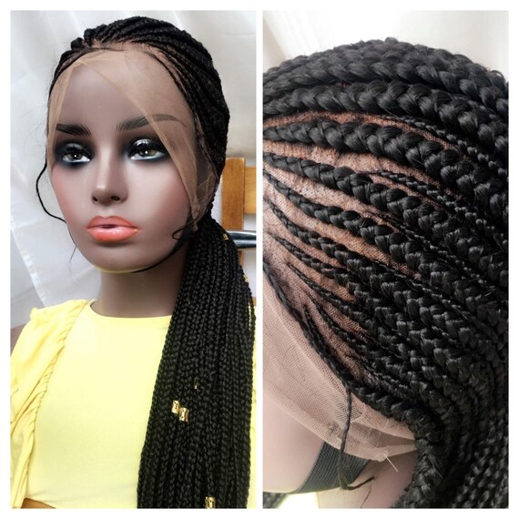 Full Human Hair Lace Braided Wig Large Cornrows Braids Wig Etsy